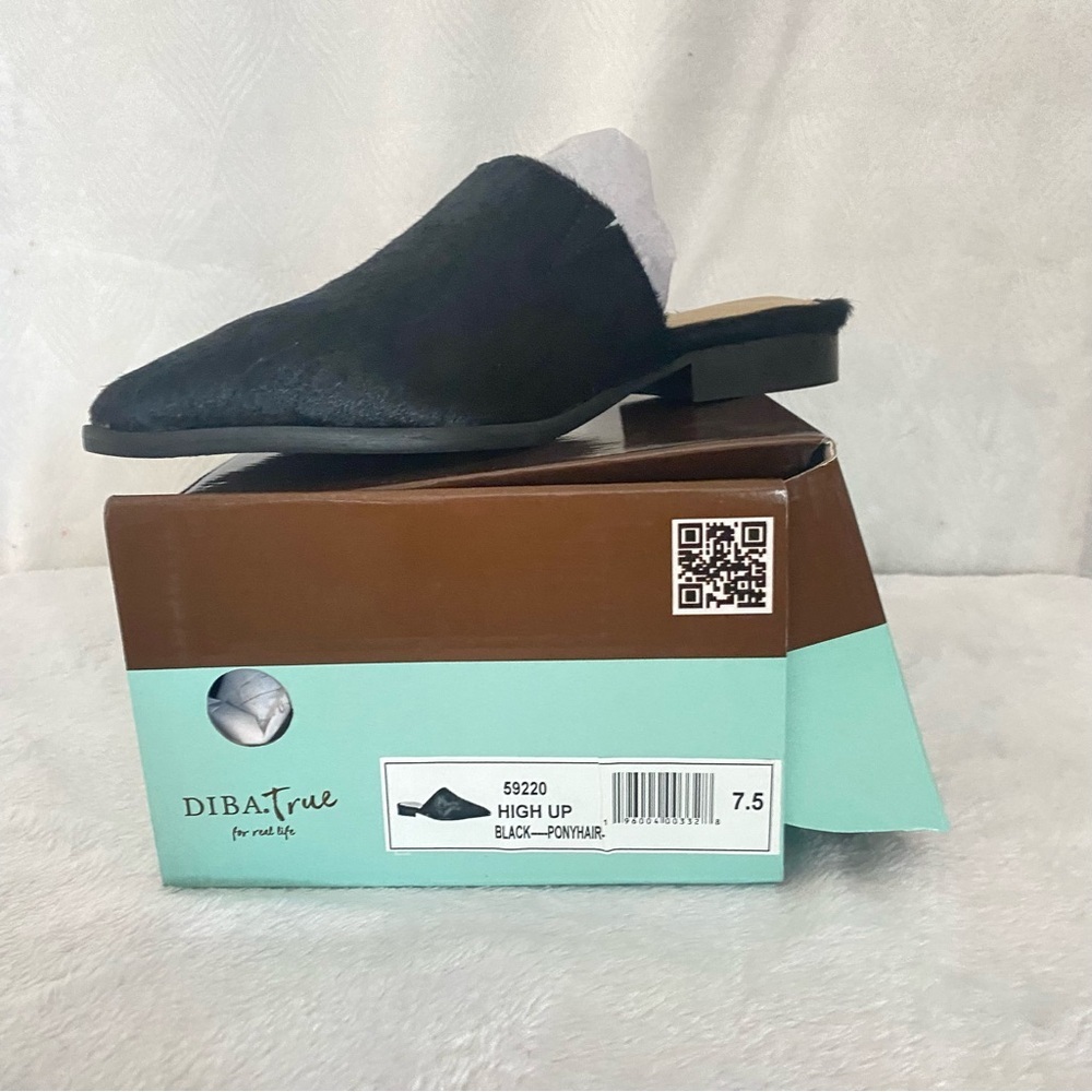 Diba True High Up Pony Hair Mule in Black Cow Hair Slip Ons Women’s 7.5 - Picture 10 of 11